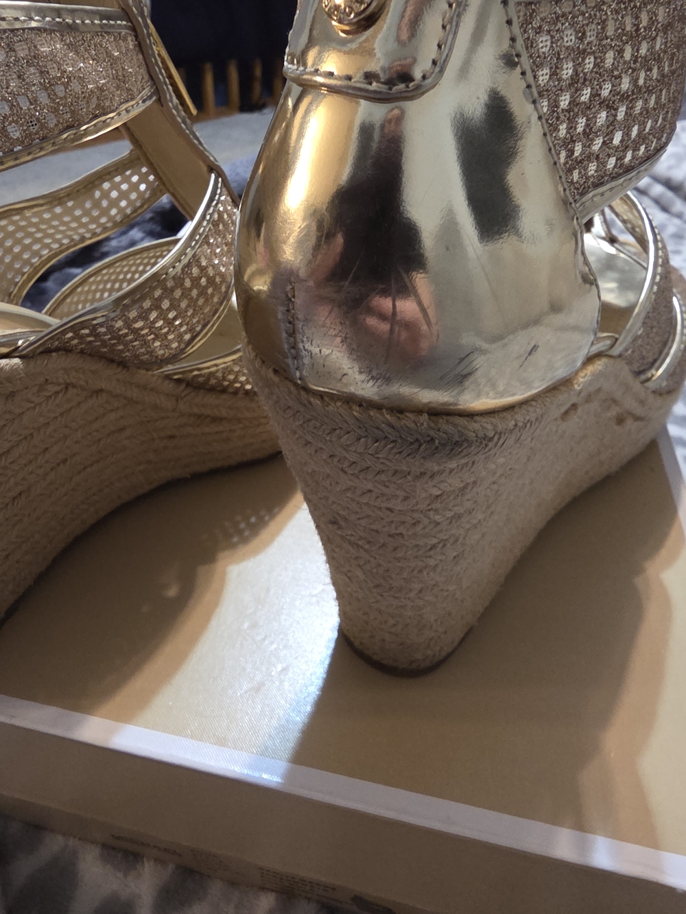 Michael Kors Damita Gold Metallic Espadrille Wedge Sandals - Picture 7 of 12